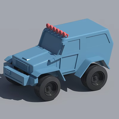 Blue Toy Off Road Vehicle With Large Wheels And Red Roof Lights 3d model