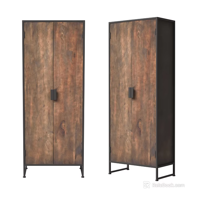 Rustic Industrial Entryway Side Cabinet With Double Door Wood Grain And Black Metal Frame 3d model 