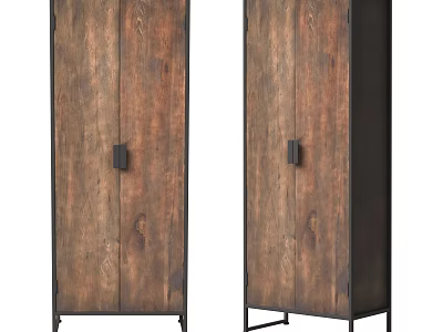 Rustic Industrial Entryway Side Cabinet With Double Door Wood Grain And Black Metal Frame 3d model