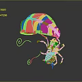 Cartoon Insect Wearing Sunglasses Flying With Green Leaf Parachute And White Ropes