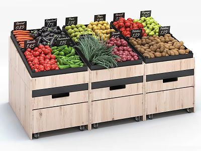 Wooden Display Rack With Drawers For Fresh Produce 3d model