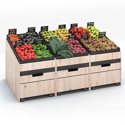 Wooden Display Rack With Drawers For Fresh Produce 3d model