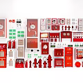 Various Fire Equipment Types With Extinguishers Hydrants Alarm Systems And Safety Signs 3d model
