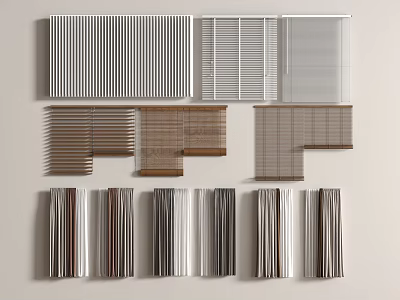 Various Modern Curtain Styles Featuring Vertical Blinds Wooden Slats And Fabric Panels 3d model