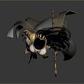 Game Movie Character With Golden Headdress Long Black Hair White Gold Outfit And Cloak