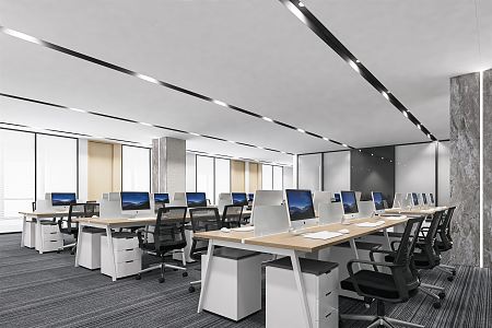 modern public office area open-plan office staff office area aisle office desk chair office card holder 3d model