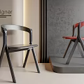 Designer Modern Dining Chairs In Gray And Red With Curved Backrest Design 3d model
