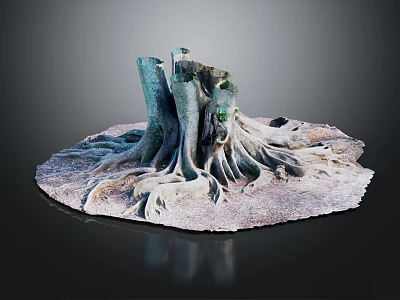 Artistic Wood And Stone Tree Stump Sculpture With Detailed Intricate Root Structure Design 3d model