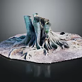 Artistic Wood And Stone Tree Stump Sculpture With Detailed Intricate Root Structure Design