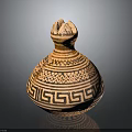 Traditional Decorative Furniture Piece In Terracotta With Intricate Geometric Patterns And Ornate Design