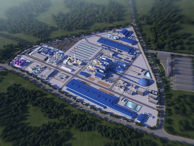 A bird's-eye view of the copper factory area of modern factory building 3d model