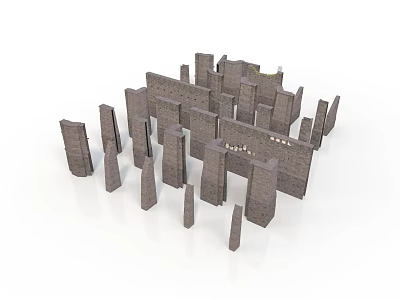 Ancient Architecture Ruins With Irregularly Arranged Gray Stone Walls And Columns 3d model