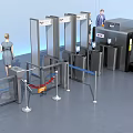 Public Facility Security Checkpoint With Metal Detectors Scanners Staff And Barriers