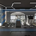 Modern Fitness Gym Interior With Pink Punching Bags Barbells Mirrors And Large Windows
