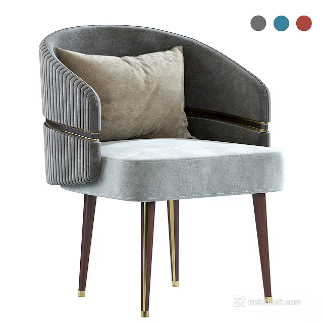 Gray Velvet Leisure Chair With Beige Cushion Striped Armrests And Wooden Legs Gold Accents 3d model 