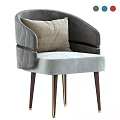 Gray Velvet Leisure Chair With Beige Cushion Striped Armrests And Wooden Legs Gold Accents