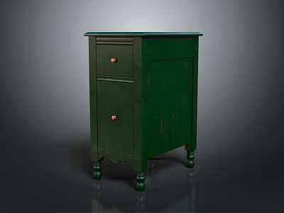 Vintage Green Wooden Cabinet Furniture With Two Drawers And Carved Leg Design 3d model
