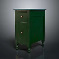 Vintage Green Wooden Cabinet Furniture With Two Drawers And Carved Leg Design
