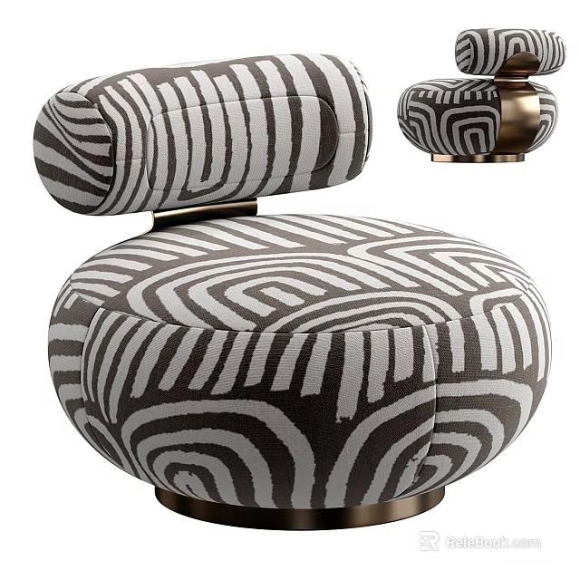 Stylish Black And White Striped Single Seater Sofa With Metal Base Design 3d model 