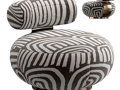 Stylish Black And White Striped Single Seater Sofa With Metal Base Design 3d model