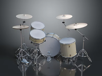 Professional Acoustic Drum Set With Bass Snare Tom Drums And Cymbal Stands 3d model