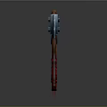 3D Model Battle Axe With Metal Blade Blue Silver Design And Wooden Handle Red Straps