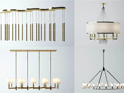 Modern And Elegant Chandeliers With Metal Frames Fabric Shades And Various Styles 3d model