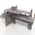 Industrial Platform Structure With Wooden Deck Metal Railings And Support Columns