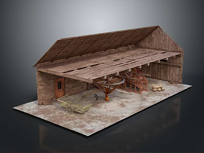 Wooden House Model Featuring Open Wooden Roof Interior Tools And Wooden Frame Structure 3d model