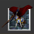 Man In Golden Armor Holding Blue Flag With Yellow Lion And Red Cape