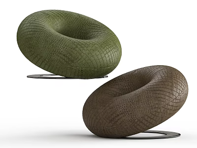 Round Ring Shaped Accent Chair In Green And Brown Textured Upholstery With Metal Base 3d model