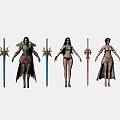 Game Movie Characters Featuring Various Armor Outfits And Weapon Designs