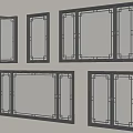 Modern Casement Windows With Various Styles And Gray Frames Mounted On Wall 3d model