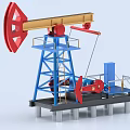 Industrial Oil Pump Jack Equipment With Blue Metal Structure Red Wheel Platform And Ladder