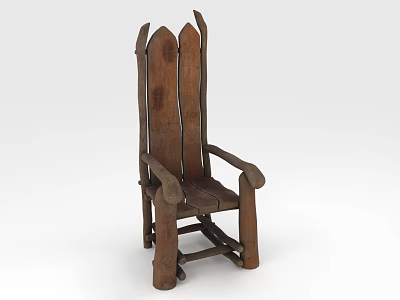 Rustic Handcrafted Wooden Single Chair With Natural Wood Backrest And Armrests 3d model