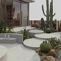 Modern Garden Landscape Design With Circular Platforms Fire Pit Seating And Cacti