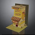 Two Story Coffee Shop Building Model With Yellow Exterior Red Tiled Roof And Signboard