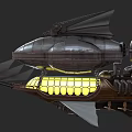 Steampunk Airship With Metallic Hull Glowing Windows Propellers And Mechanical Wings
