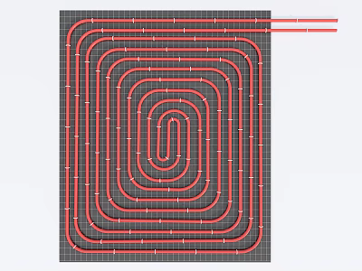 Underfloor Heating Pipes Installation Layout on Grid Base for Home Heating System 3d model