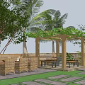 Wooden Pergola With Green Vines Surrounded By Trees And Wicker Furniture For Outdoor Relaxation