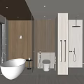 Modern Bathroom Interior Design With Wooden Walls Freestanding Bathtub Toilet And Glass Shower