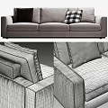 Modern Three-Seater Sofa In Light Gray Fabric With Dark And Checkered Pattern Decorative Pillows 3d model
