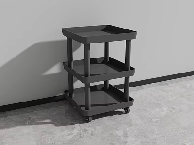 Black Three Tier Modern Side Table with Wheels and Minimalist Design 3d model