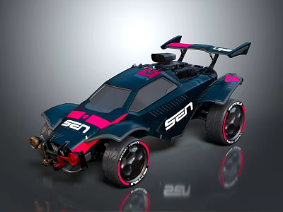 Blue Pink Toy Racing Car With Sporty Rear Wing And Stylish Wheels 3d model