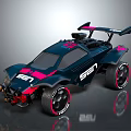 Blue Pink Toy Racing Car With Sporty Rear Wing And Stylish Wheels