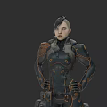 Futuristic Game Movie Character With Short Hair Tactical Armored Suit Orange Trim Confident Stance