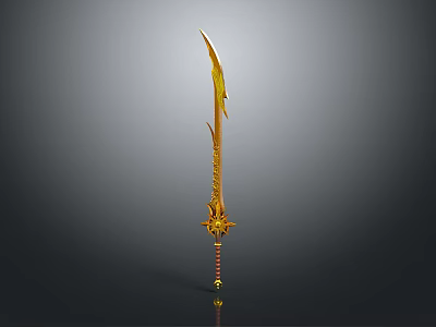 Golden Ornate Sword With Intricate Hilt And Decorative Blade Design 3d model