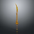 Golden Ornate Sword With Intricate Hilt And Decorative Blade Design