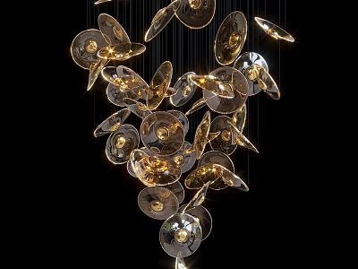 Modern Chandelier With Hanging Glass Discs And Warm Gold Lighting 3d model