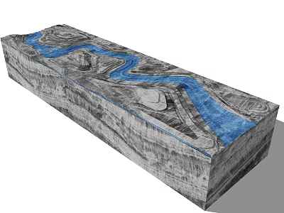 Rockery Stone Landscape Design With Blue Water Flow And Scenic Details 3d model